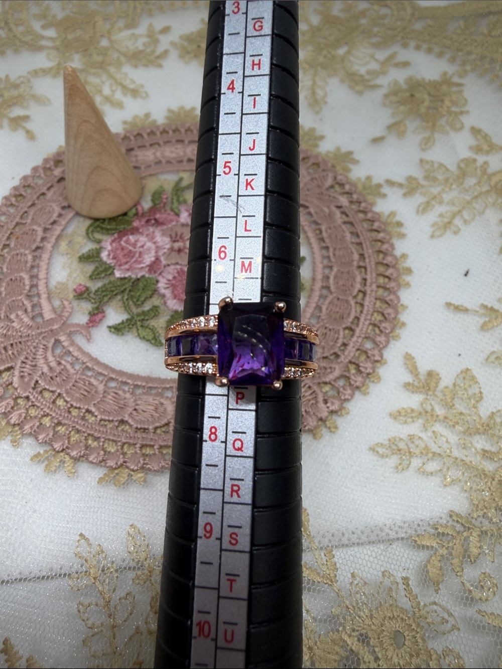 Custom Estate Amethyst Ring 18K Gold Over Sterling Silver | White Topaz Accents - Picture 8 of 10